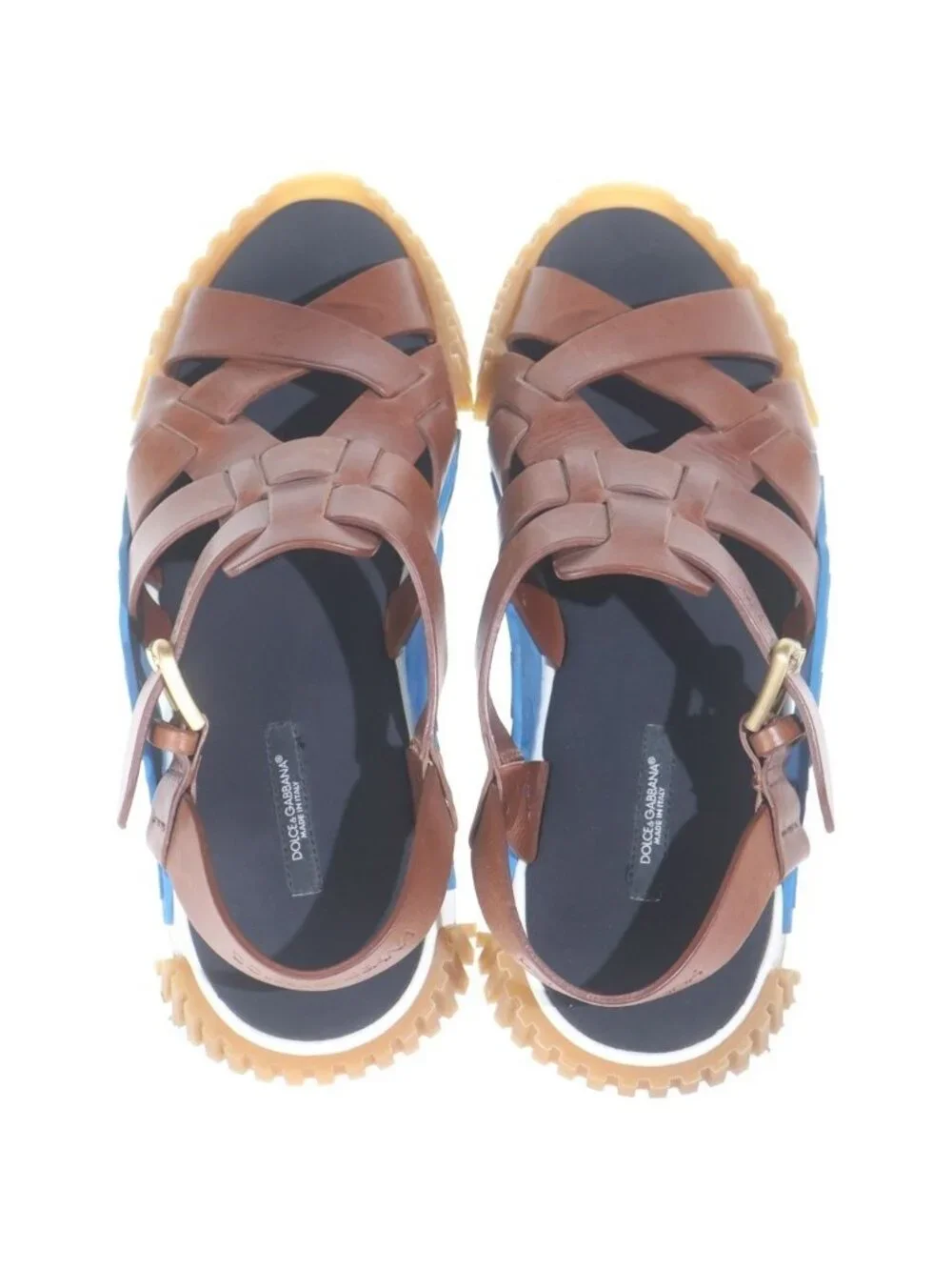 Dolce & Gabbana Sandals with Leather Buckle Rubber Sole Brown 9